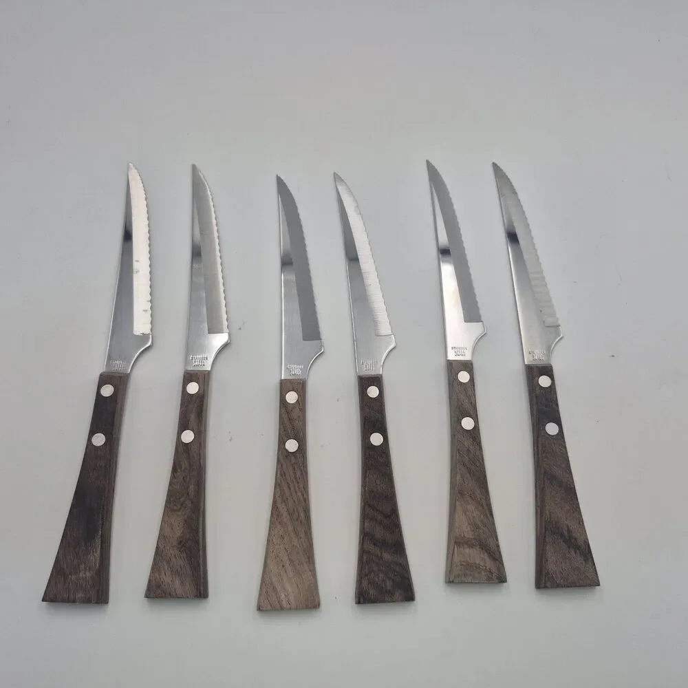 Burnco Retro Art Deco Stainless Steel Steak Knives Mid Century Modern Japan